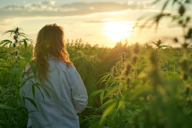 Фото Женщина, стоящая на поле марихуаны