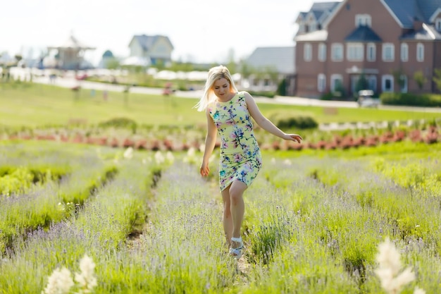 Woman standing on a lavender field