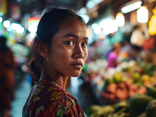 A woman standing in a market