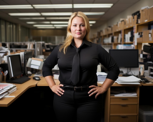 Photo a woman standing in an office with her hands on her hips