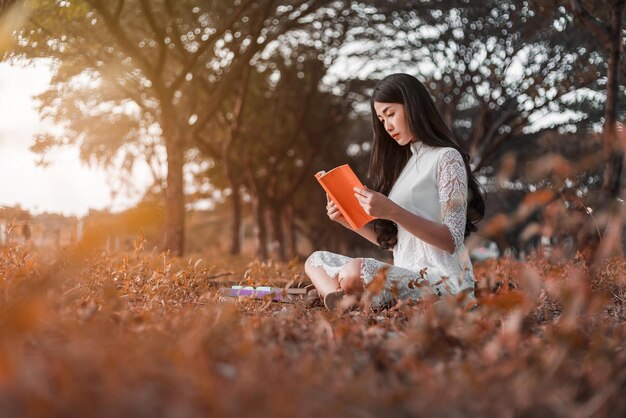 写真 畑で木の向こうに立っている女性