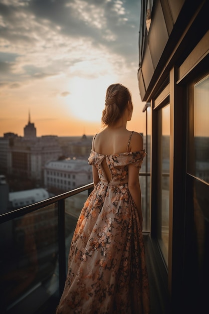 A woman standing on the roof of a tall building AI Generated