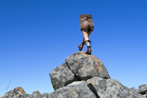 Женщина, стоящая на вершине большой скалы