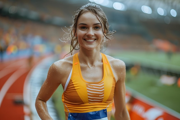 Woman Standing on Track Smiling