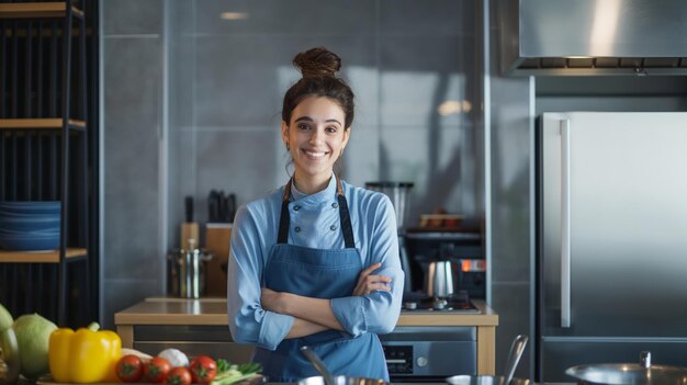 Woman Standing With Arms Crossed in Kitchen