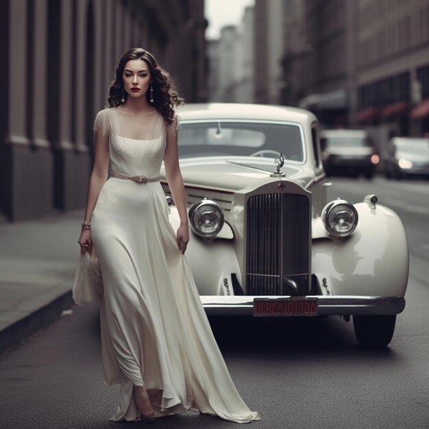 a woman stands in front of a car with a grill that says " she's a model ".