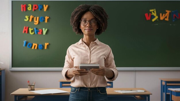 a woman stands in front of a chalkboard that says quot easy to find a fun fun and fun quot