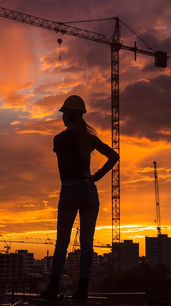 A woman stands in front of a sunset with her hands on her hips