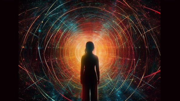 Женщина стоит перед туннелем, на котором есть красный круг со словом «свет».
