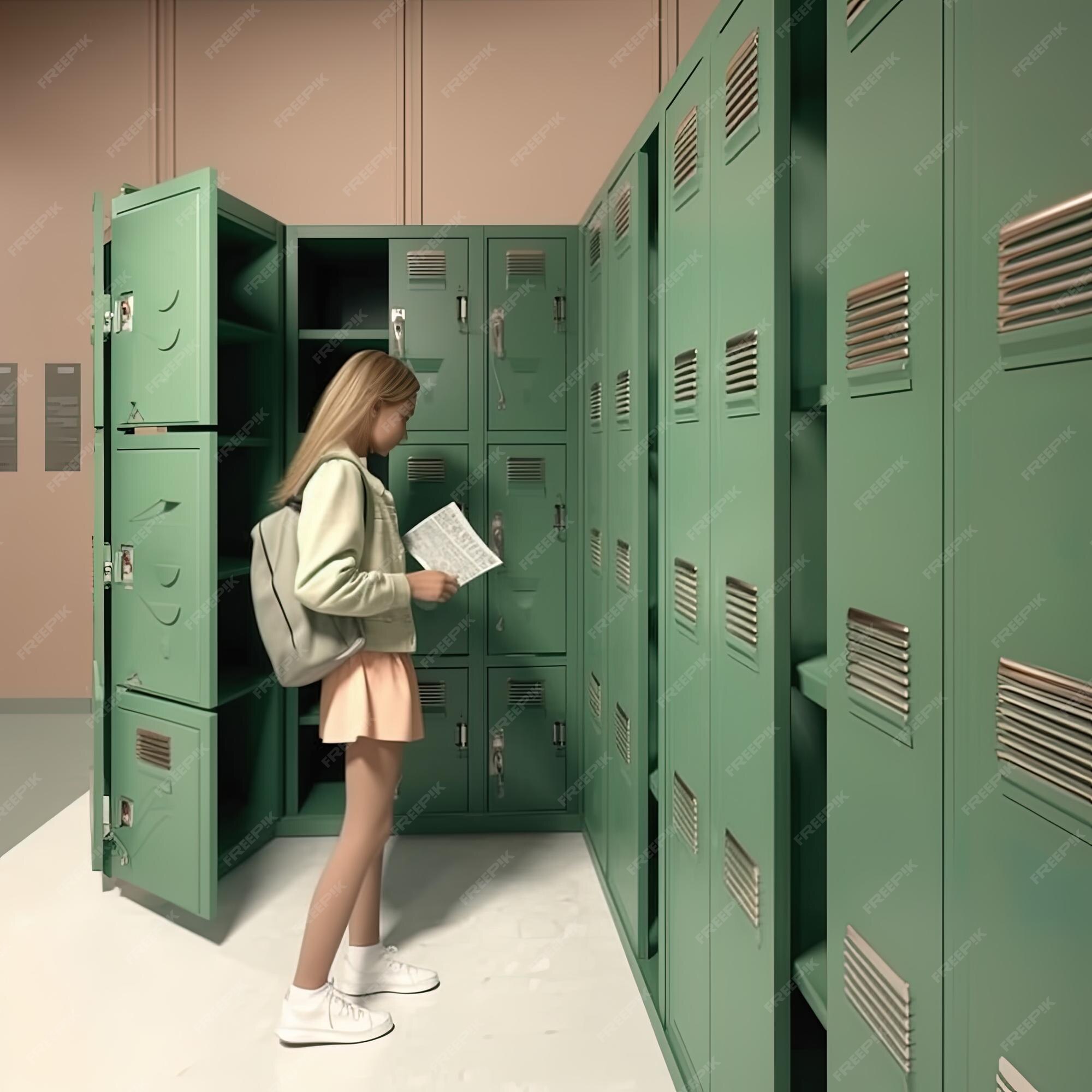 Premium AI Image a woman stands in a locker room with a green locker.