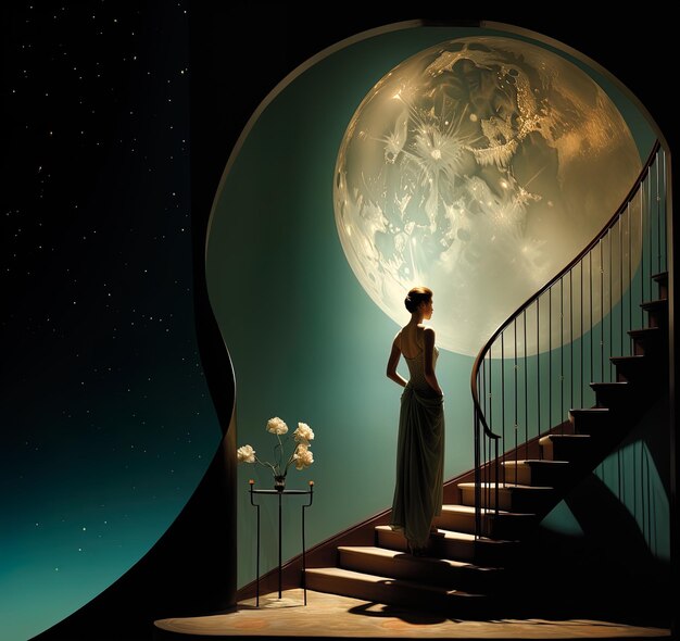 Foto una donna in piedi su una scala di fronte a un mondo