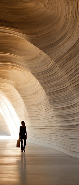 Photo a woman stands in a tunnel that has a light on it