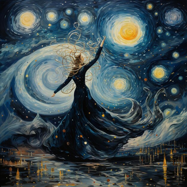 a woman in a starry night