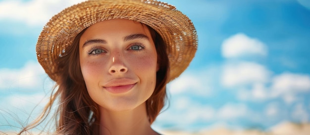 Woman in Straw Hat on Beach