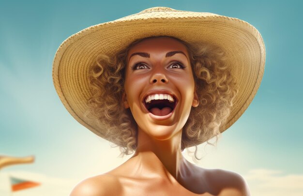 A woman in a straw hat smiles and looks at the camera.