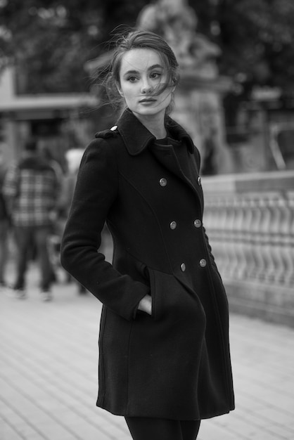 woman on street business portrait model person young beauty fashion black outfit