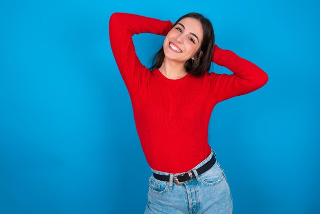 Woman stretching arms relaxed position