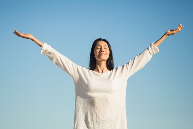 Woman stretching out her arms