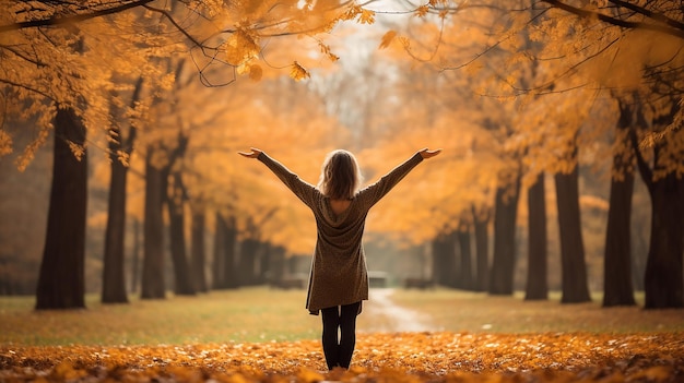 woman stretching in the park in the fall