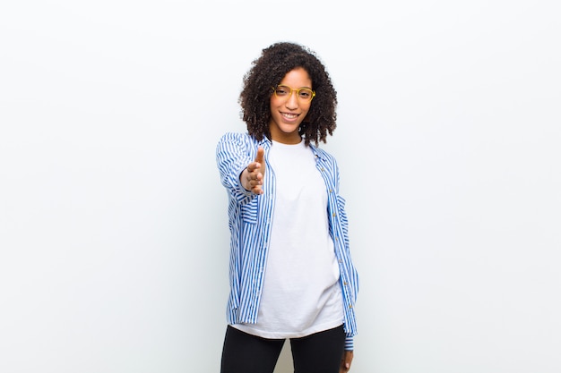 woman in striped shirt and expressive greeting face