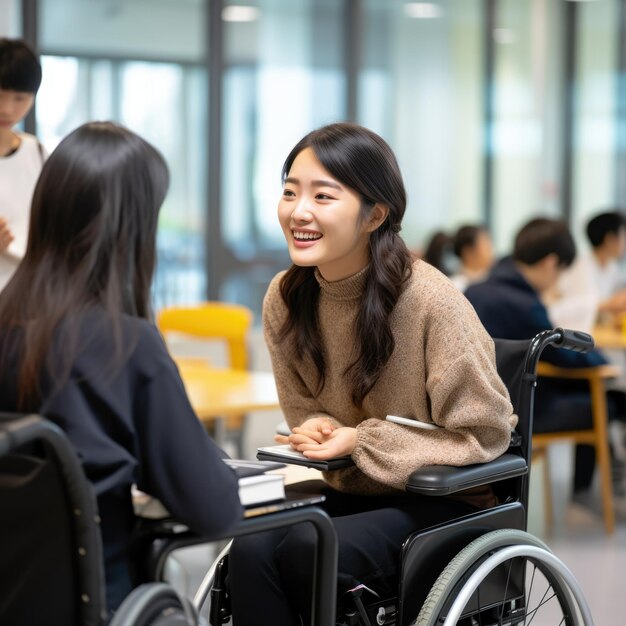 Photo a woman student in university class disabled in a wheelchair