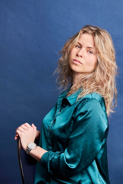 Woman in studio with curly hair