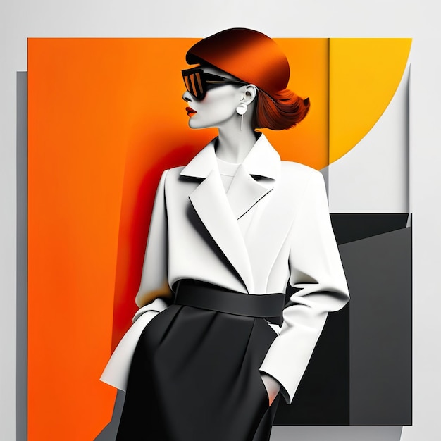 Woman in stylish clothes with colorful background Generative AI