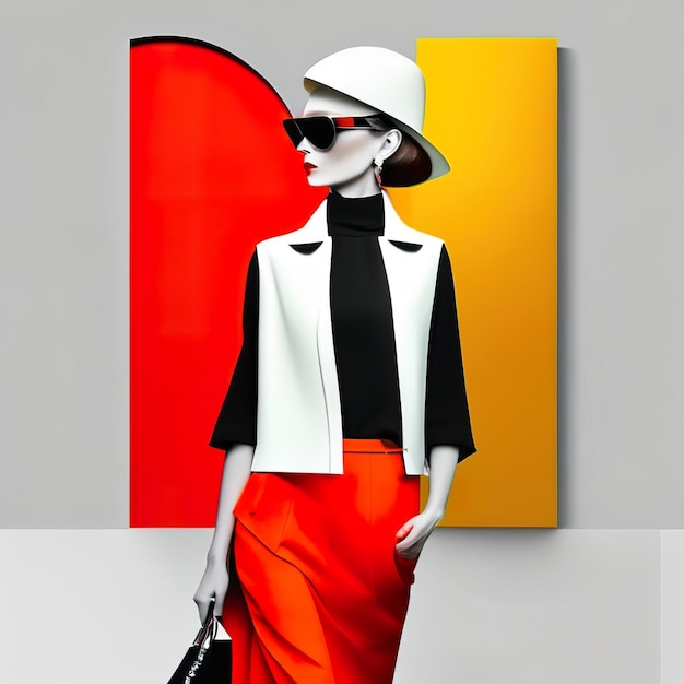 Foto woman in stylish clothes with colorful background generative ai