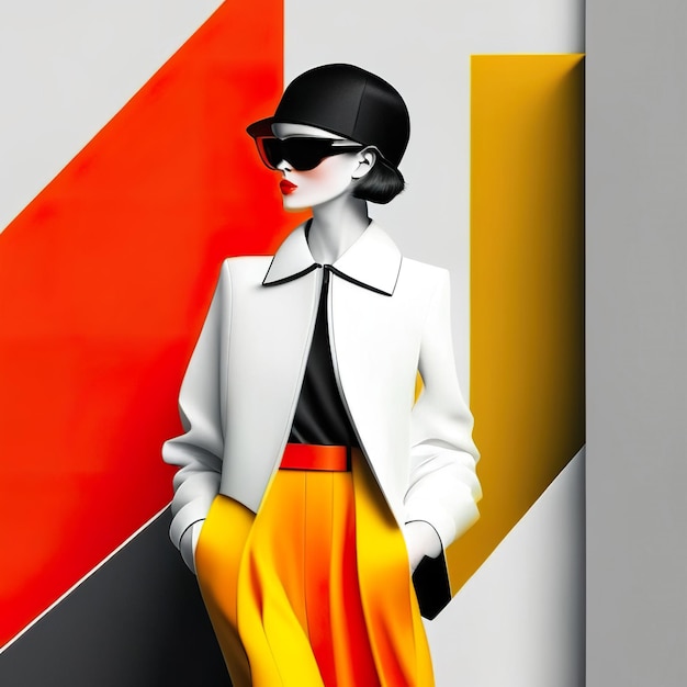 Woman in stylish clothes with colorful background Generative AI