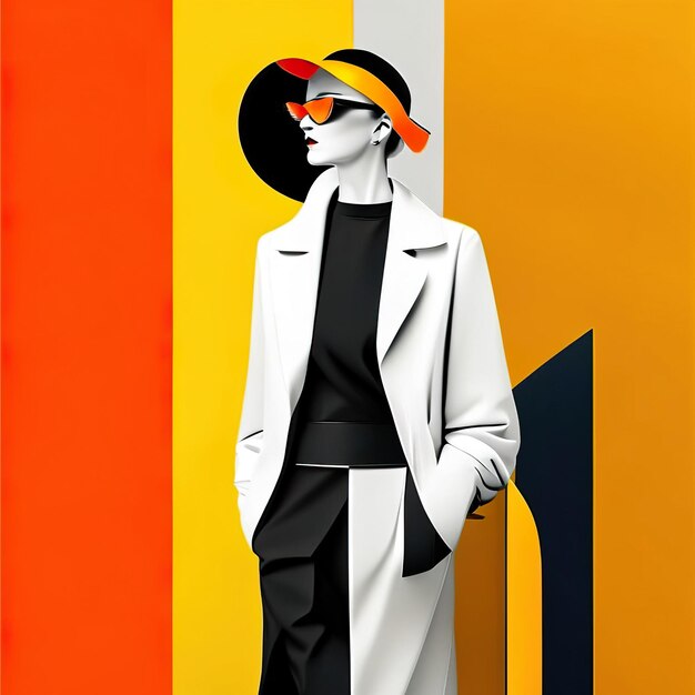 Woman in stylish clothes with colorful background generative ai