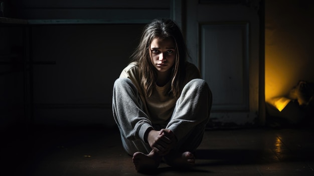 밤에 우울증으로 고통받는 여성