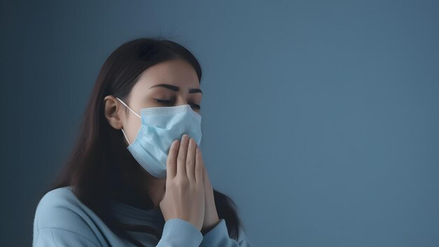 심한 감기에 시달리는 여성 목통과 목구염 증상은 의사와 상담하는 것을 암시합니다.