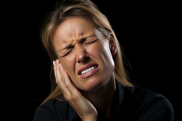 Foto donna che soffre di gravi mal di denti closeup immagine di una signora in agonia a causa di dolori dentali