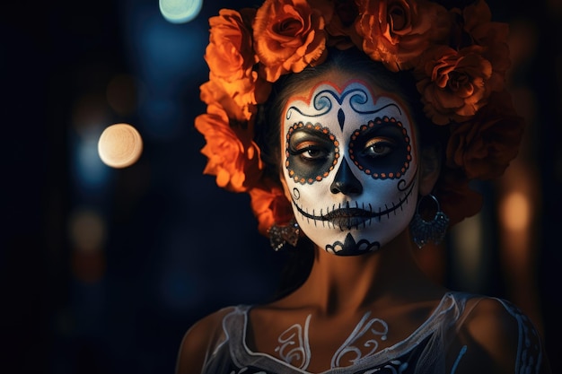 Woman sugar skull fashion make up the day of the dead Dia de los muertos