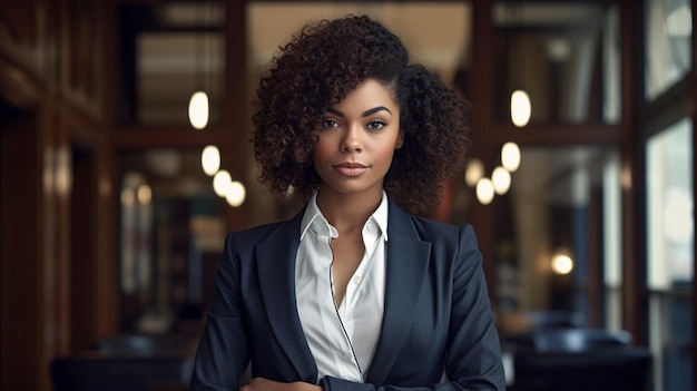 a woman in a suit stands in front of a mirror.