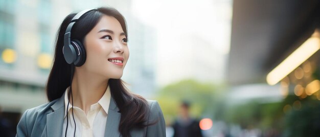 a woman in a suit stands in the street and smiles