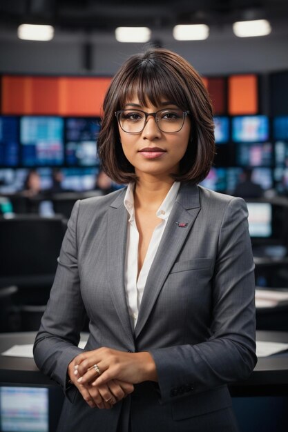 a woman in a suit with glasses and a shirt that says " i'm a boss ".