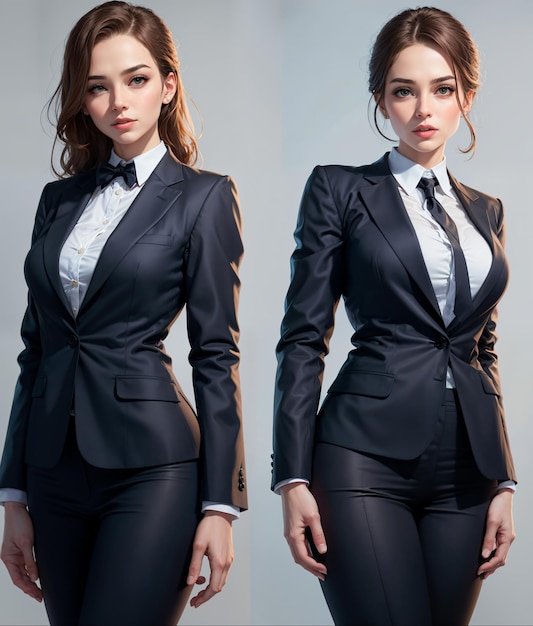 Premium Photo  A woman in a suit with long hair and a black jacket