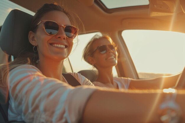 Woman in summer auto journey travel by car Holiday concept