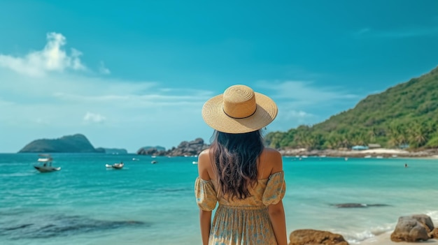 夏のビーチで休暇をとる女性の生成ai