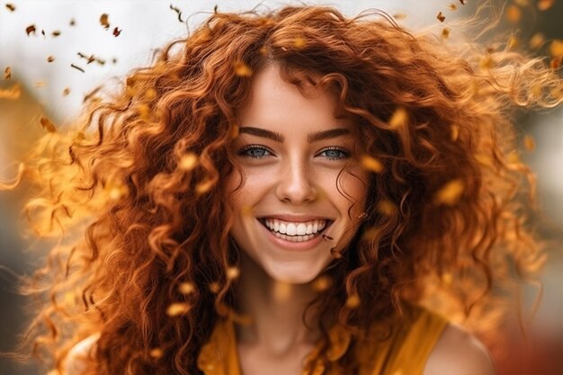 Foto donna sorriso estivo bellezza macchie viso giovane ritratto felice capelli rossi ia generativa