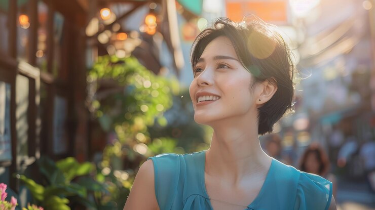 太陽の光の中の女性