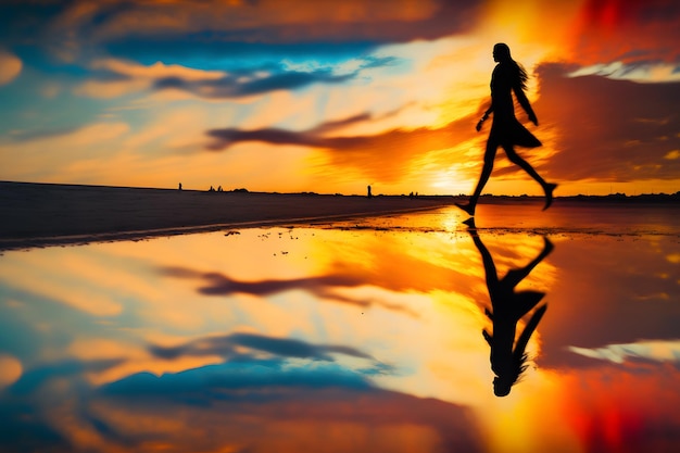 Foto donna al tramonto sull'acqua arte generata dalla rete neurale