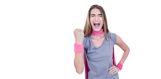 Woman in superhero costume shouting