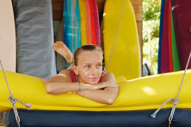 Woman on surfing beach relaxing