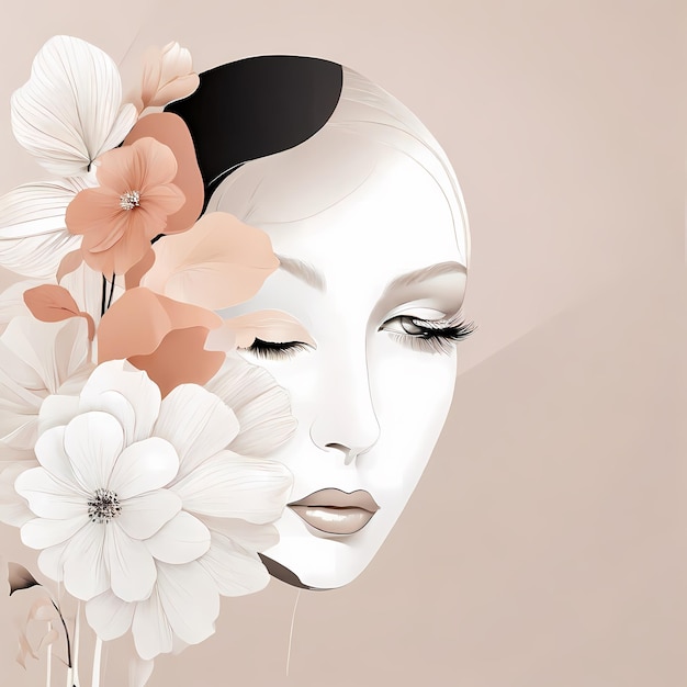 Foto femmina fiori surreali arte di linea minimalismo astratto moderno ritratto di faccia di donna a linea singola