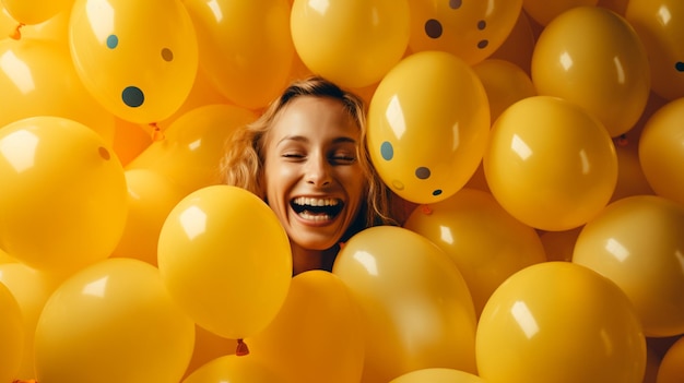A woman surrounded by balloons