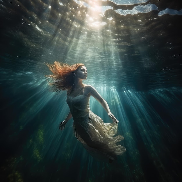 Woman swimming under the ocean