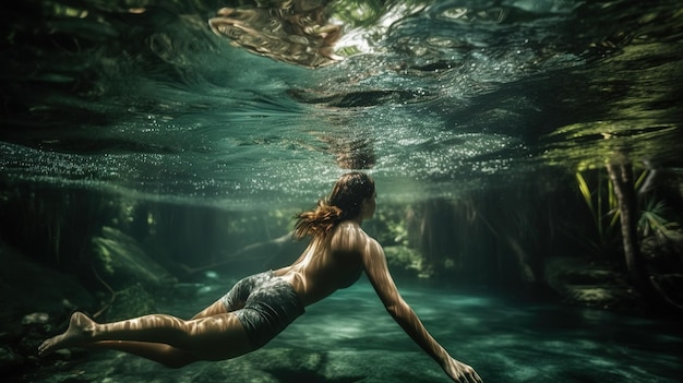 A woman swimming in a pool