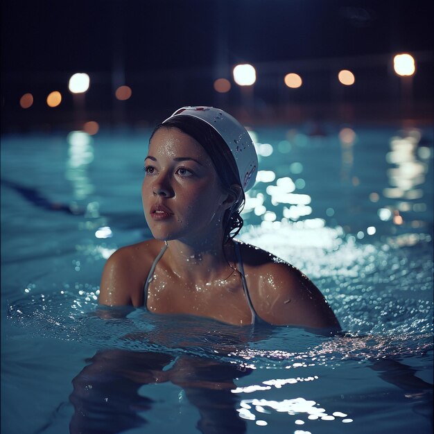 Foto donna che nuota in piscina